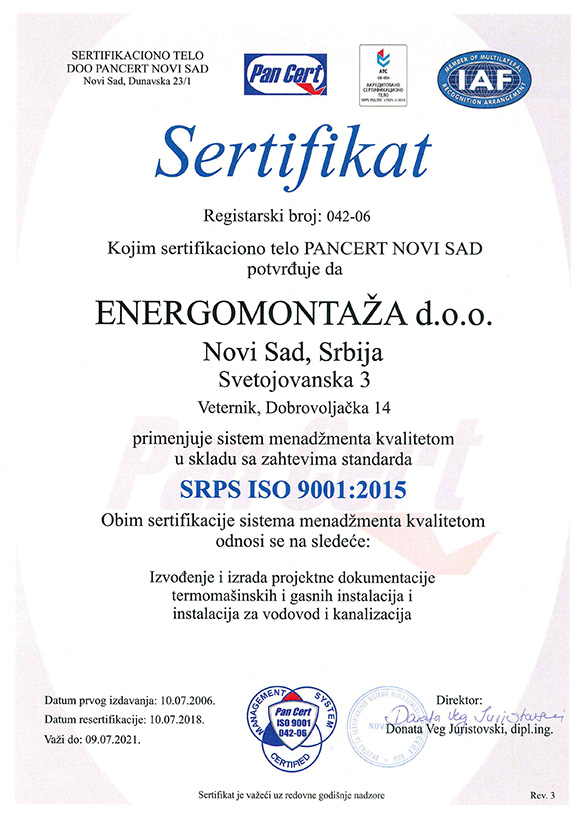 Sertifikat | SRPS ISO 9001